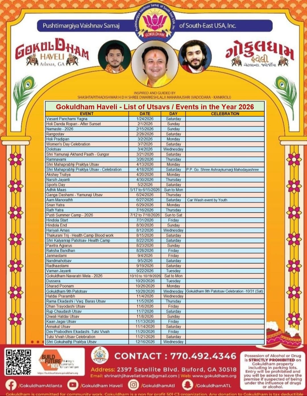 Gokuldham Haveli - List of Utsav's / Events in the year 2026